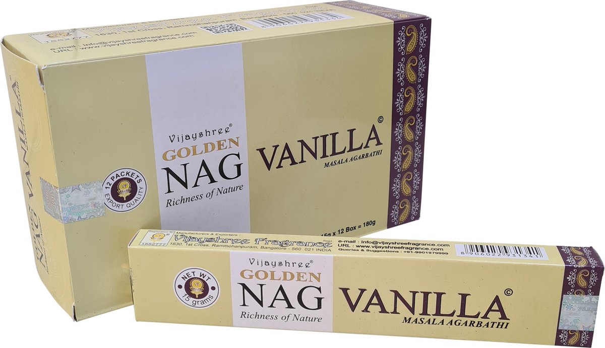 Goedkoopste Wierookstokjes Golden Nag Vanilla (12 pakjes van 15 gram