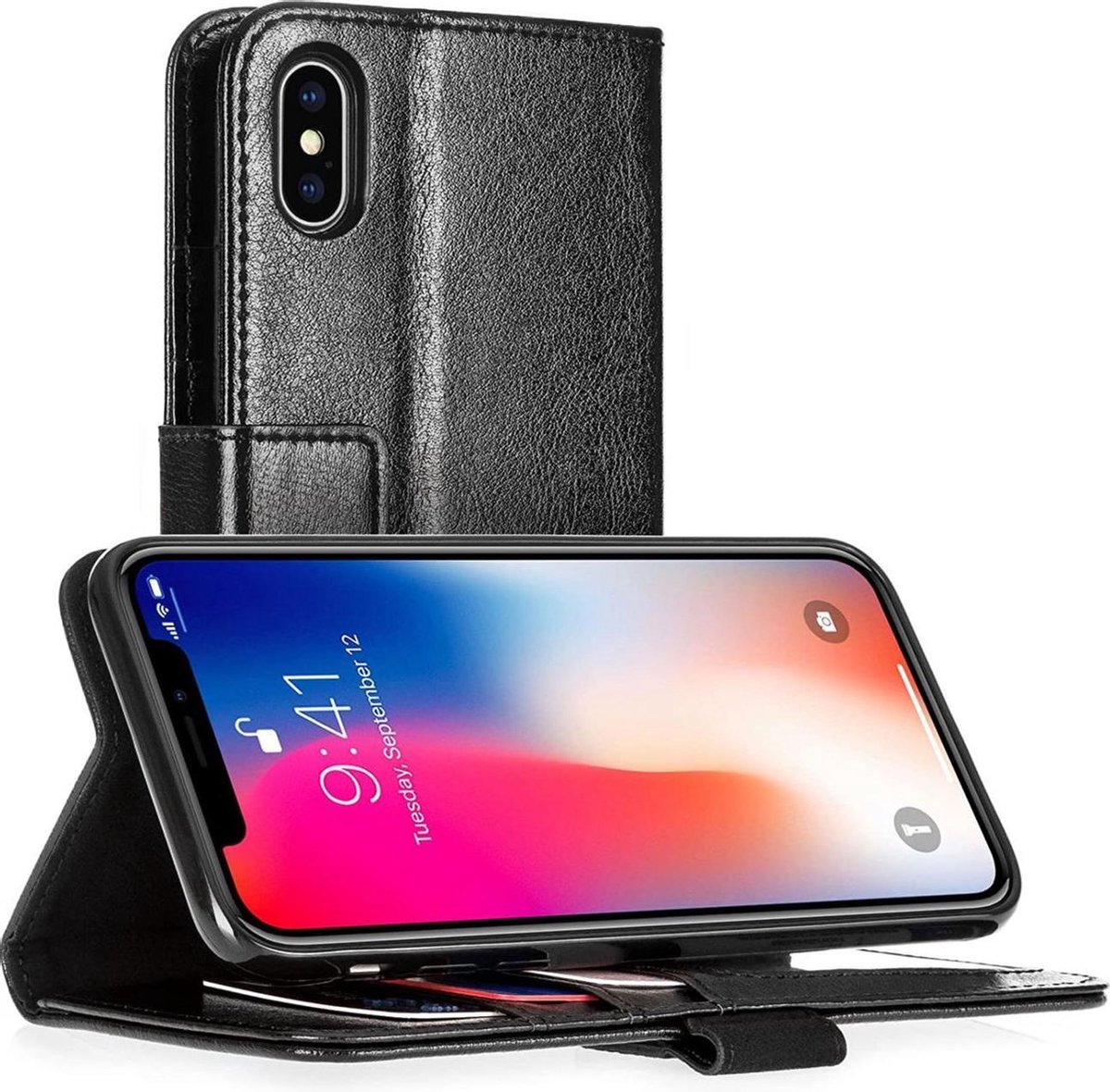 Apple iPhone X / iPhone XS hoesje, 3-in-1 bookcase, zwart - Telefoonhoesje geschikt voor: Apple iPhone X/10; Apple iPhone Xs
