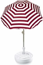 Rood gestreepte lichtgewicht strand/tuin basic parasol van nylon 180 cm + vulbare parasolvoet wit van plastic