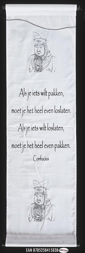 Tissu mural-Tissu mural- Décoration murale Décoration murale-Décoration murale-Proverbes- Méditation-Confucius-Drap Wit -Texte noir-122 x 35 cm.