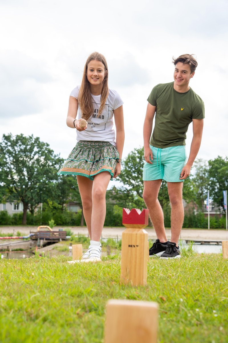 Bex Kubb Original – Zweeds Vikingschaak – Premium Buitenspel – Massief Rubberhout – Koning Met Rode Kroon – Vanaf 8 Jaar – Inclusief Draagtas — afbeelding 10