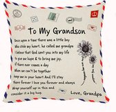 TDR - Sierkussensloop - 45x45 cm  - leuk als cadeau voor grootvader naar kleinzoon -  "To my grandson"