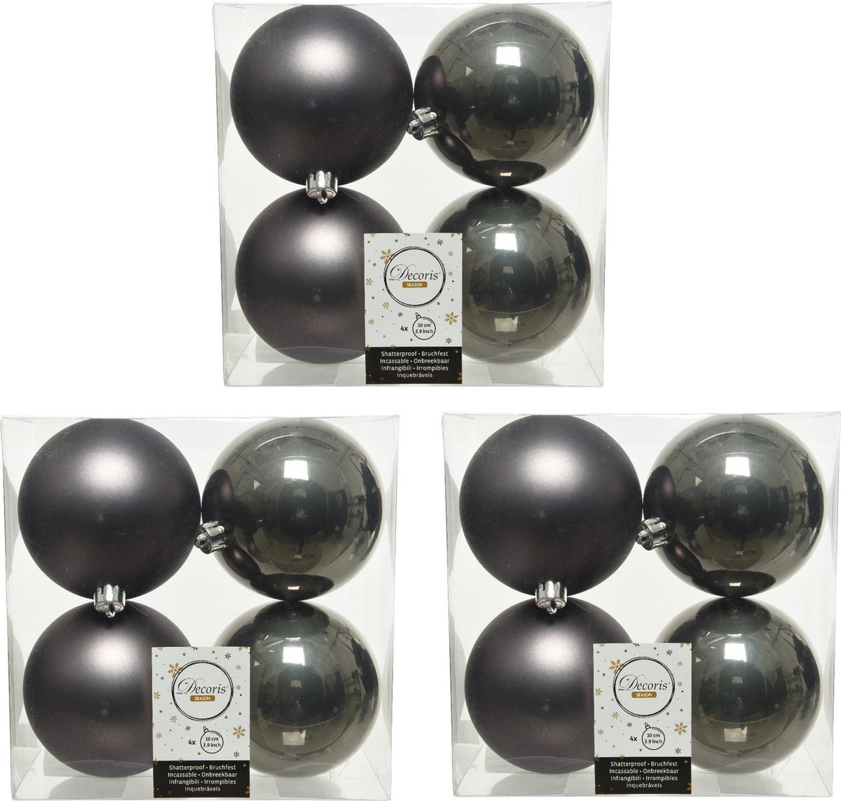 12x stuks kunststof kerstballen antraciet (warm grey) 10 cm - Mat/glans - Onbreekbare plastic kerstballen