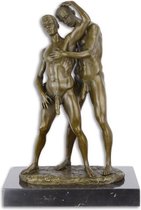 Bronzen beeld - Twee naakte mannen - Erotisch sculptuur - 32,5 cm hoog