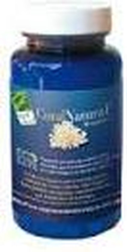 Blauwe pot met CoralNatural, 180 capsules, met afbeelding van wit koraal en EcoSafe-logo.