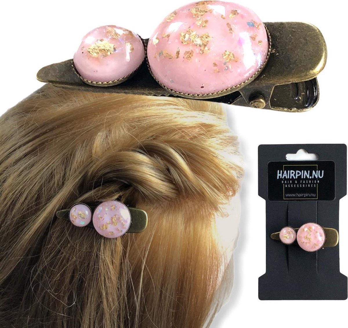 Hairpin-Haarspeld-Haaraccessoire-Hairclip-Cabochon-Handmade-Haarmode-rozegoud