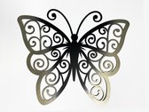 ByKemme® Muur Decoratie - Wand Decoratie - Huiskamer – Housewarming - Geometrisch - Wall Art - Dieren – Butterfly - Vlinder - Zwart/Goud - 80 cm x 65 cm