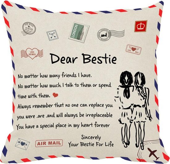TDR - taie d'oreiller - 45x45 cm - sympa comme cadeau pour meilleur ami - "Dear Bestie"