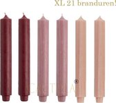 Cactula Dinerkaarsen XL 3,2 x 30 cm in 3 kleuren Pioen | Donkerrood / Antiek Roze / Abrikoos 21 BRANDUREN