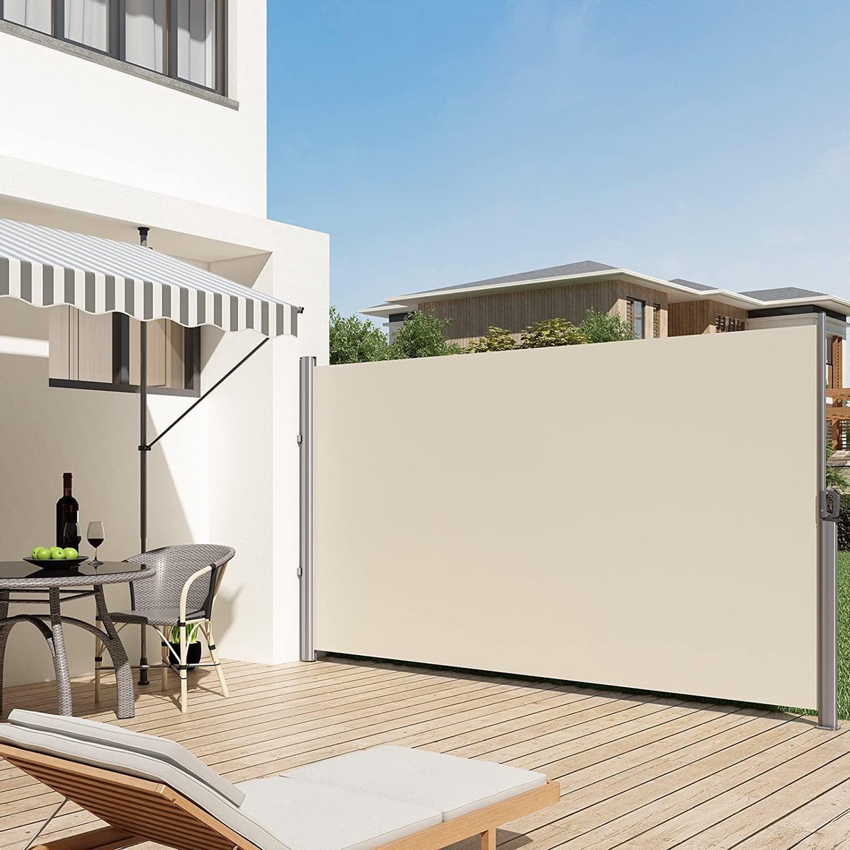 180 x 350 cm (H x L), zijzonwering voor balkon en terras, privacyscreen, zonwering, zijrolgordijn, beige GSA185E