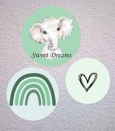 Muur sticker set van 3 stuks - olifant- decoratie slaapkamer - baby kamer - kinder kamer - thema olifant - muursticker slaapkamer