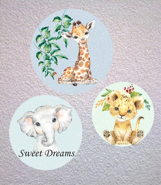 Vrijgevig Makkelijk te gebeuren Vooruitzicht Muur sticker set van 3 stuks - safari - decoratie slaapkamer - baby kamer -  kinder... | bol.com