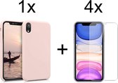 iPhone XR hoesje roze - iPhone XR hoesje siliconen case hoesjes cover hoes - 4x iPhone xr screenprotector