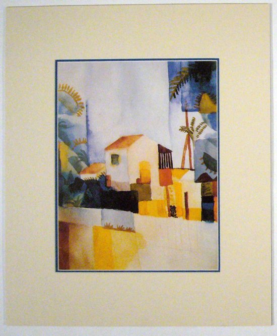 Poster in dubbel passe-partout - August Macke - Weibes Haus / Wit Huis - Kunst  - 50 x 60 cm