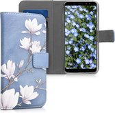 kwmobile telefoonhoesje geschikt voor Samsung Galaxy A8 (2018) - Backcover voor smartphone - Hoesje met pasjeshouder in taupe / wit / blauwgrijs - Magnolia design