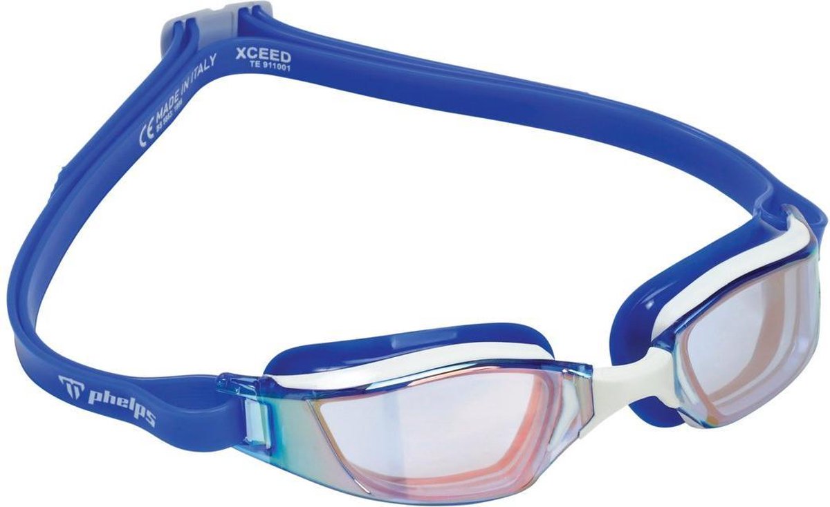 Phelps Xceed - Zwembril - Volwassenen - Blue Iridescent Titanium Mirrored Lens - Wit/Blauw