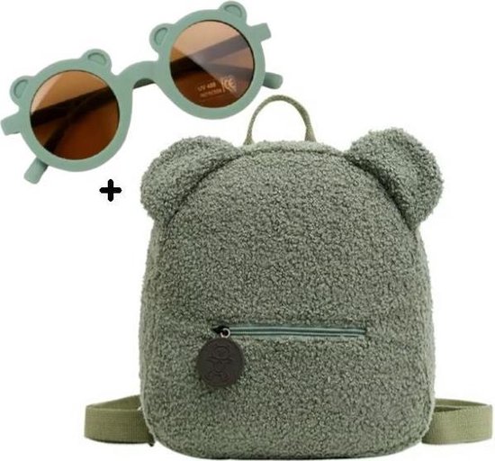 ZaCia Sac à dos ours en peluche Vert Incl. Lunettes de soleil Teddy - Sac à dos - Cartable - Enfants - Tout-petit - Tout-petit - Maman Backpack