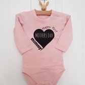Baby rompertje roze meisje tekst mama eerste moederdag | Happy first mothers day mommy | Lange mouw | roze zwart | maat 50/56