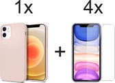 iPhone 12 Mini hoesje roze - iPhone 12 mini hoesje siliconen case hoesjes cover hoes - 4x iPhone 12 mini screenprotector