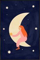 JUNIQE - Poster met kunststof lijst Lullaby Moon -60x90 /Ivoor & Zwart