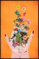 JUNIQE - Poster in kunststof lijst Frida's Hands -40x60 /Kleurrijk