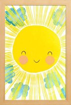 JUNIQE - Poster met houten lijst Zon kinderkamer illustratie -13x18