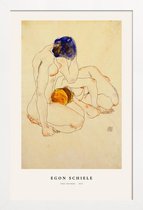 JUNIQE - Poster met houten lijst Schiele - Two Friends -13x18 /Blauw &