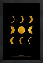 JUNIQE - Poster met houten lijst Lunar Phases gouden -40x60 /Kleurrijk