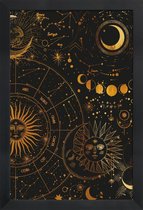 JUNIQE - Poster met houten lijst Astrology Wheel gouden -13x18 /Goud &