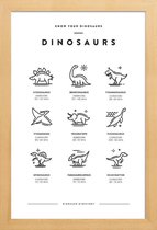 JUNIQE - Poster in houten lijst Dinosaurussoorten -40x60 /Wit & Zwart