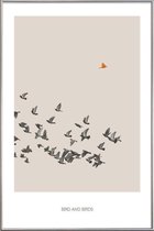 JUNIQE - Poster met kunststof lijst Bird And Birds -30x45 /Bruin &