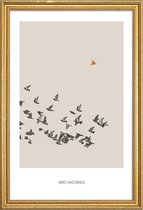 JUNIQE - Poster met houten lijst Bird And Birds -60x90 /Bruin & Oranje