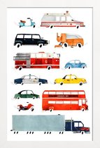 JUNIQE - Poster met houten lijst Cars and Lorries -13x18 /Kleurrijk