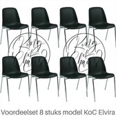 King of Chairs -set van 8- model KoC Elvira zwart met verchroomd onderstel. Kantinestoel stapelstoel kuipstoel vergaderstoel tuinstoel kantine stapel stoel kantinestoelen stapelsto