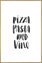 JUNIQE - Poster met kunststof lijst Pizza Pasta And Vino -13x18 /Wit &