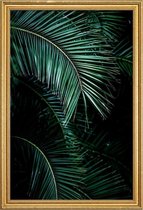JUNIQE - Poster met houten lijst Palmbladeren -60x90 /Groen & Zwart