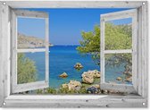 tuinposter - 90x65 cm - doorkijk wit venster kroatië - tuindecoratie - tuindoek - tuin decoratie - tuinposters buiten - tuinschilderij