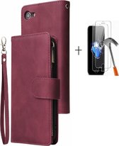 GSMNed - Leren telefoonhoesje rood - hoogwaardig leren bookcase rood - Luxe iPhone hoesje - magneetsluiting voor iPhone 7/8/SE - rood - 1x screenprotector iPhone 7/8/SE