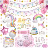 Partizzle 251 stuks Unicorn Feest Verjaardag Versiering Feestartikelen - Eenhoorn Kinderfeestje - 16 personen - Meisje