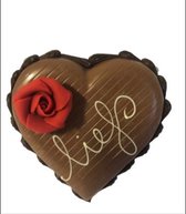 Chocolade - Liefs - Dubbel hart met roos - Zijden lint: "Speciaal voor jou" - In luxe doos