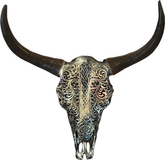Skull - Buffelschedel - Buffalo - Dierenschedel Dierenhoofd - Skull - Goud - 64 cm breed