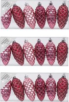 18x stuks kunststof kersthangers dennenappels roze 9 cm kerstornamenten - Kunststof ornamenten kerstversiering