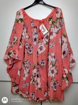 Dames blouse Mary gebloemd motief koraal XL/XXL