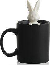 Bitten thee-ei konijn met zwarte mok -Zwart -Keramiek