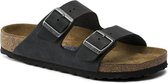 Birkenstock Arizona nubuck gevet zacht voetbed zwart narrow sandalen uni (752483)