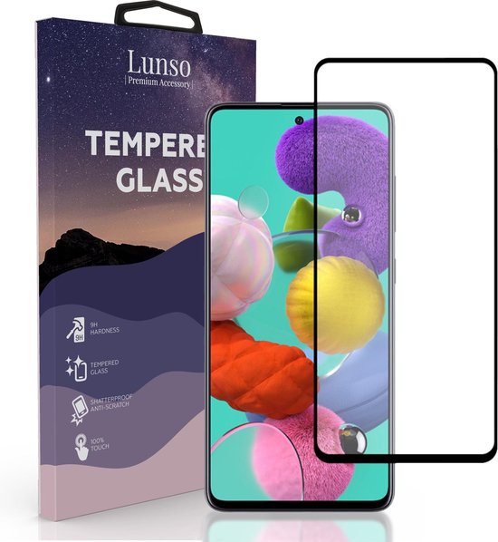 Lunso - Geschikt voor Samsung Galaxy A51 - Gehard Beschermglas - Full Cover Screenprotector - Black Edge