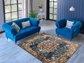 Aledin Carpets Teheran - Vintage Vloerkleed 160x230 cm - Laagpolig - Blauw - Oosters tapijt - Tapijt woonkamer