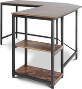 Miadomodo - Vintage L-vormig Hoekbureau met 2 planken in Industriële Stijl - Kabeldoorvoer - In hoogte verstelbaar Metalen Frame - Hoekbureau - PC-computertafel - Perfect voor Thui