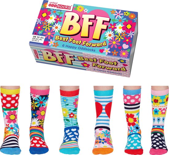 ODD SOCKS Meisjes Sokken BFF Multipack - Best Foot Forward - Mismatched sokken - maat 30-38 - Cadeau doos