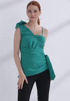 Top Blouse Dames Layla met Strik Groen Korte Mouw - 36